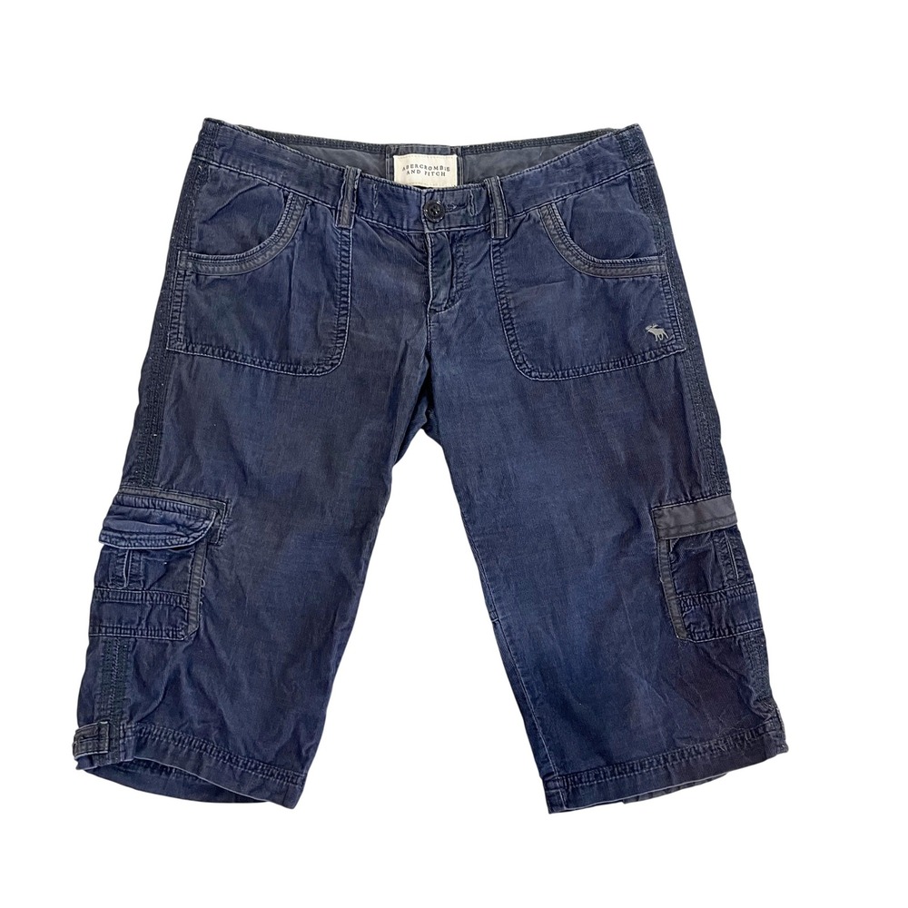 Vintage Abercrombie & Fitch Navy Corduroy Cargo Capri Pants Y2K Low Rise Size 2